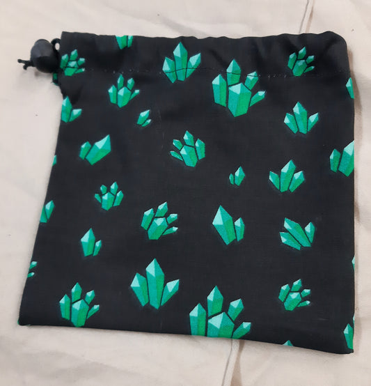 Green Crystals on Black Dice Bag