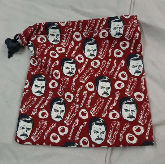 Ron Swanson Parks and Recreation Bacon and Eggs Dice Bag